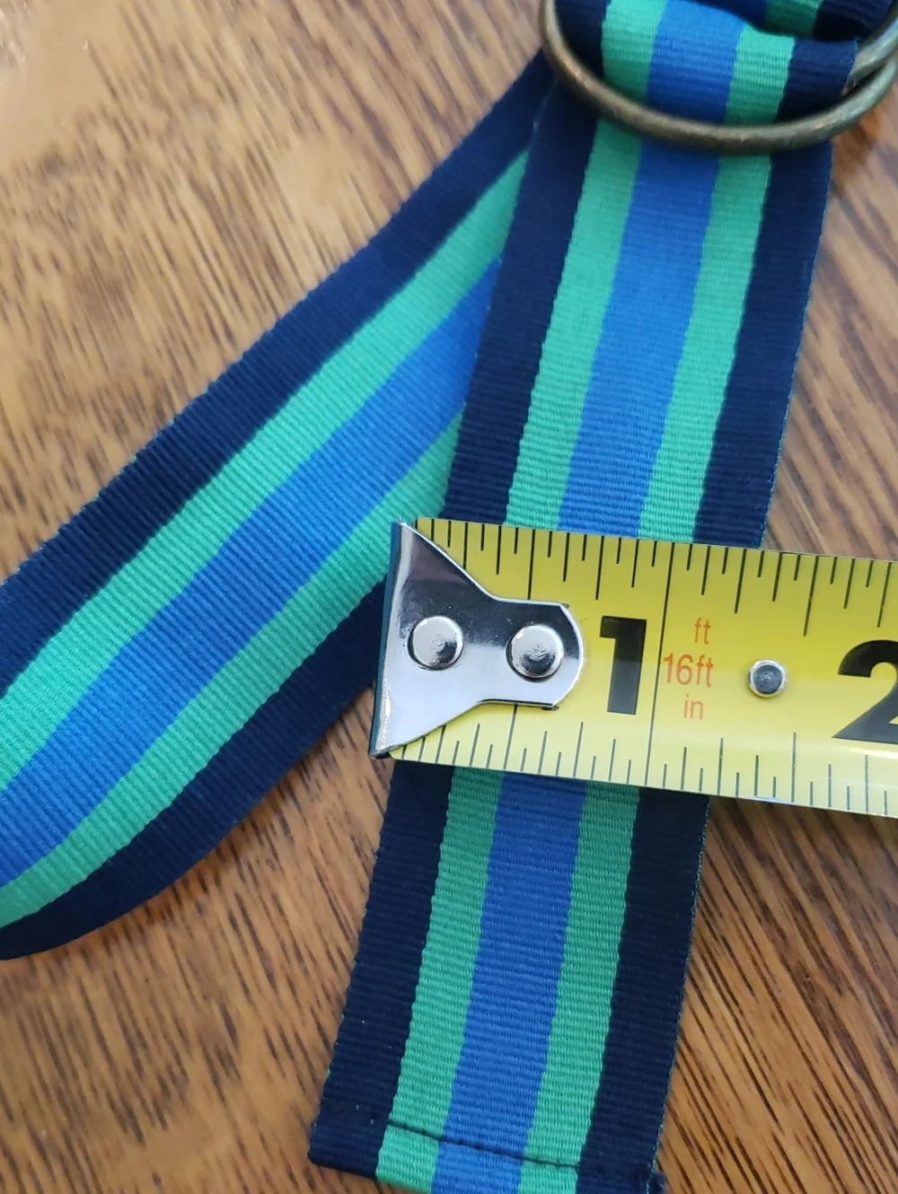 Striped Navy, Teal & Aqua Fabric Belt with D-Ring